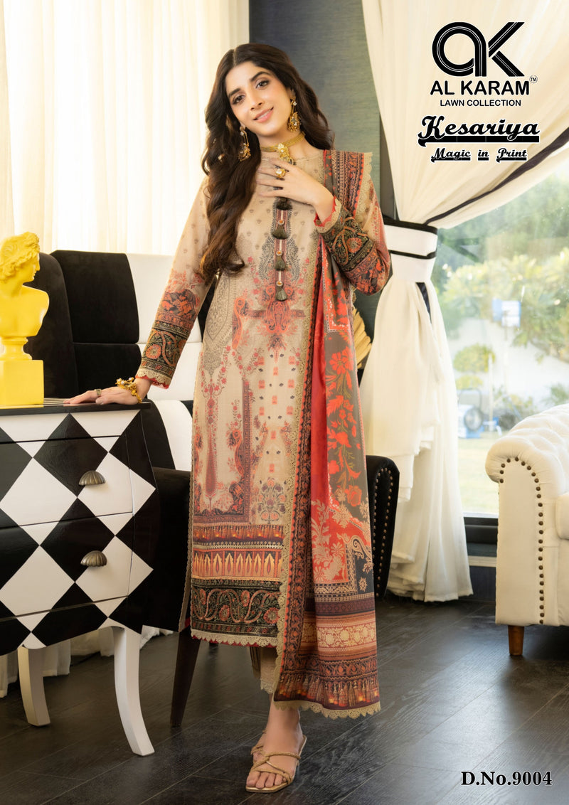 Al Karam Kesariya Magic In Print Vol 9 Cambric Embroidery Salwar Kameez