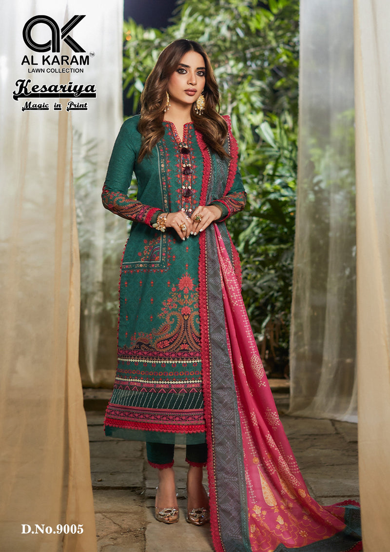 Al Karam Kesariya Magic In Print Vol 9 Cambric Embroidery Salwar Kameez