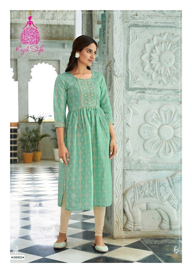 Kajal Style Kesariya Vol 1 Chanderi Silk Sequence Embroidery Work Fancy Kurti