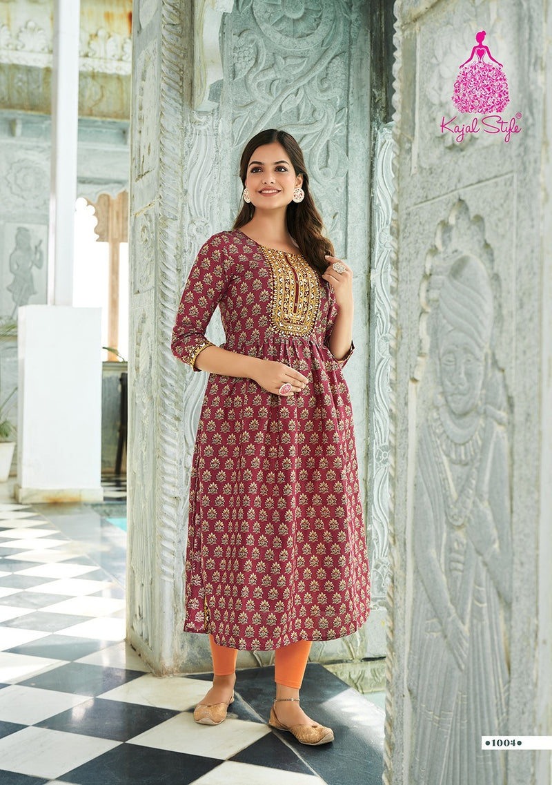 Kajal Style Kesariya Vol 1 Chanderi Silk Sequence Embroidery Work Fancy Kurti