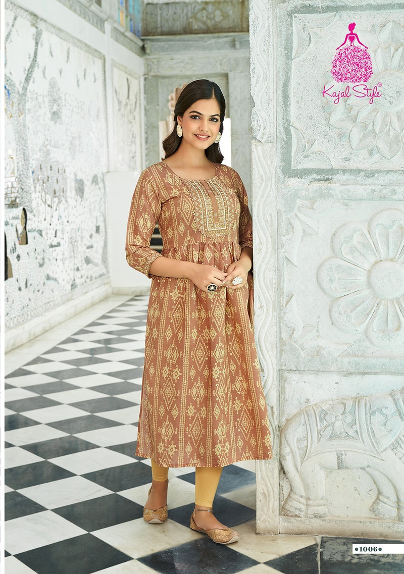 Kajal Style Kesariya Vol 1 Chanderi Silk Sequence Embroidery Work Fancy Kurti