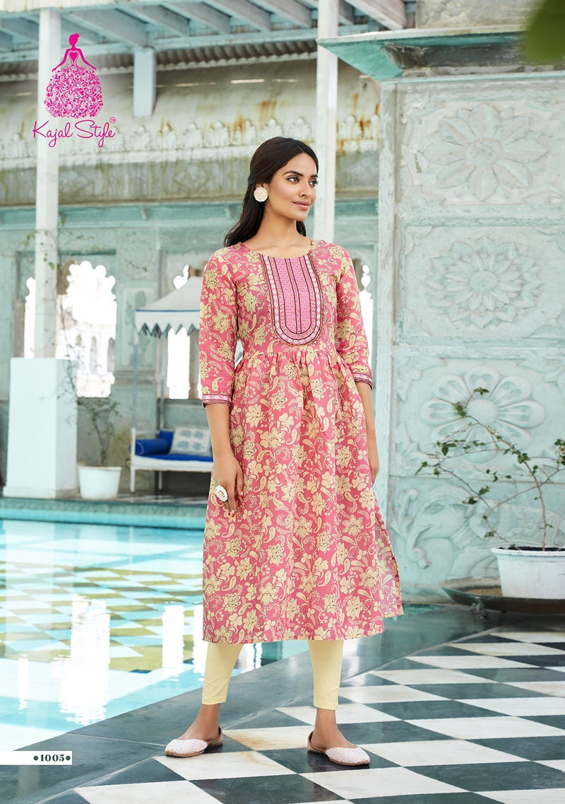 Kajal Style Kesariya Vol 1 Chanderi Silk Sequence Embroidery Work Fancy Kurti