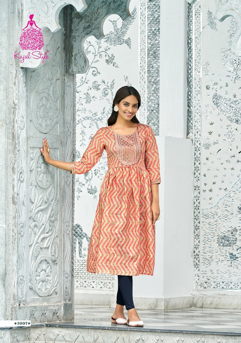 Kajal Style Kesariya Vol 1 Chanderi Silk Sequence Embroidery Work Fancy Kurti