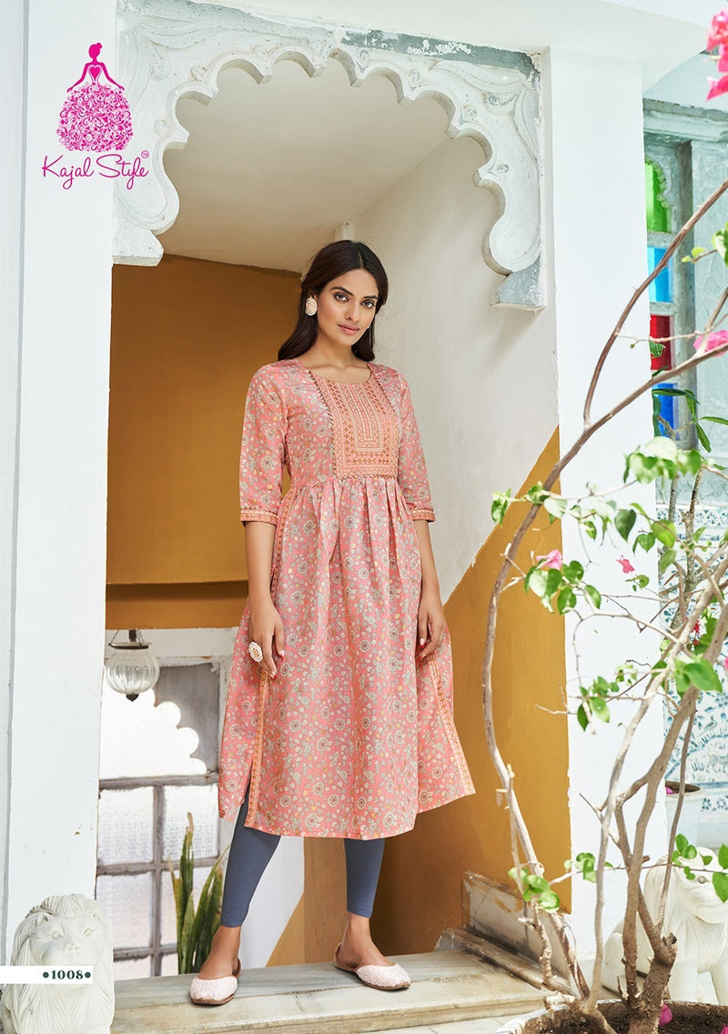 Kajal Style Kesariya Vol 1 Chanderi Silk Sequence Embroidery Work Fancy Kurti