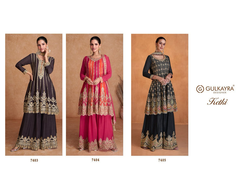 Gulkayra Designer Ketki Chinon Embroidery Work Wedding Wear Suit Collection