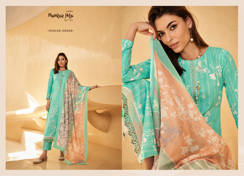 Mumtaz Arts Khaab Lawn Cotton Digital Ptinted Heavy Neck Daman Embroidery Fancy Partywear Salwar Suits
