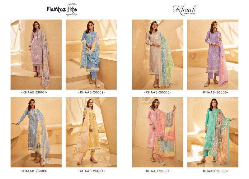 Mumtaz Arts Khaab Lawn Cotton Digital Ptinted Heavy Neck Daman Embroidery Fancy Partywear Salwar Suits