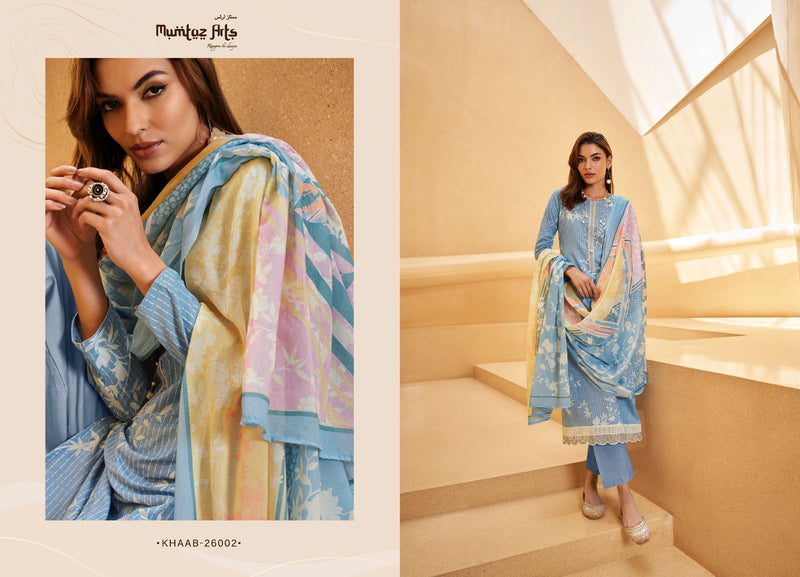 Mumtaz Arts Khaab Lawn Cotton Digital Ptinted Heavy Neck Daman Embroidery Fancy Partywear Salwar Suits