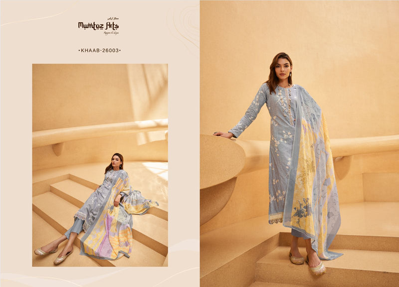 Mumtaz Arts Khaab Lawn Cotton Digital Ptinted Heavy Neck Daman Embroidery Fancy Partywear Salwar Suits