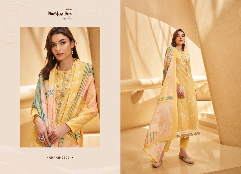 Mumtaz Arts Khaab Lawn Cotton Digital Ptinted Heavy Neck Daman Embroidery Fancy Partywear Salwar Suits