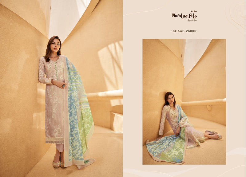 Mumtaz Arts Khaab Lawn Cotton Digital Ptinted Heavy Neck Daman Embroidery Fancy Partywear Salwar Suits