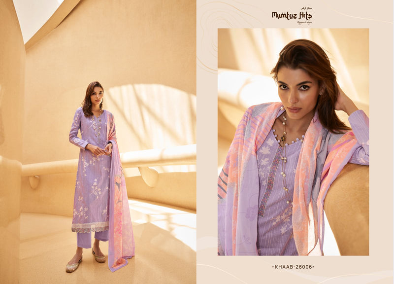 Mumtaz Arts Khaab Lawn Cotton Digital Ptinted Heavy Neck Daman Embroidery Fancy Partywear Salwar Suits