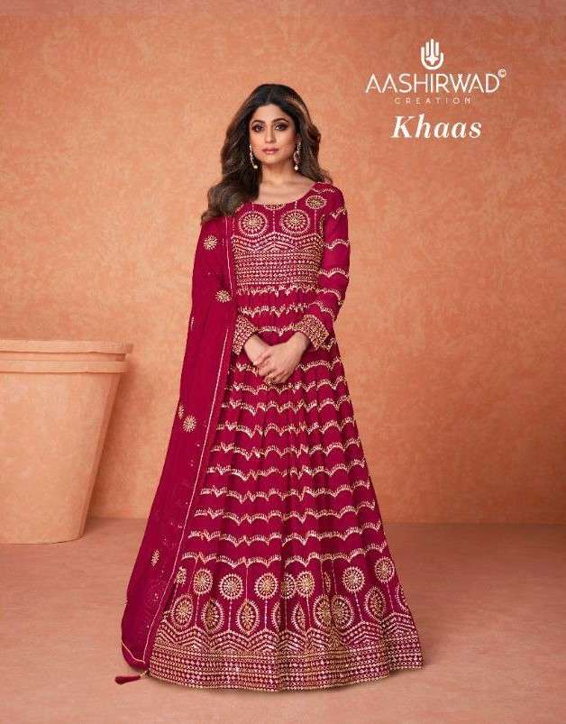 Aashirwad Creation Khaas Real Georgette Elegant Designer Ready Made Long Anarkali Suits