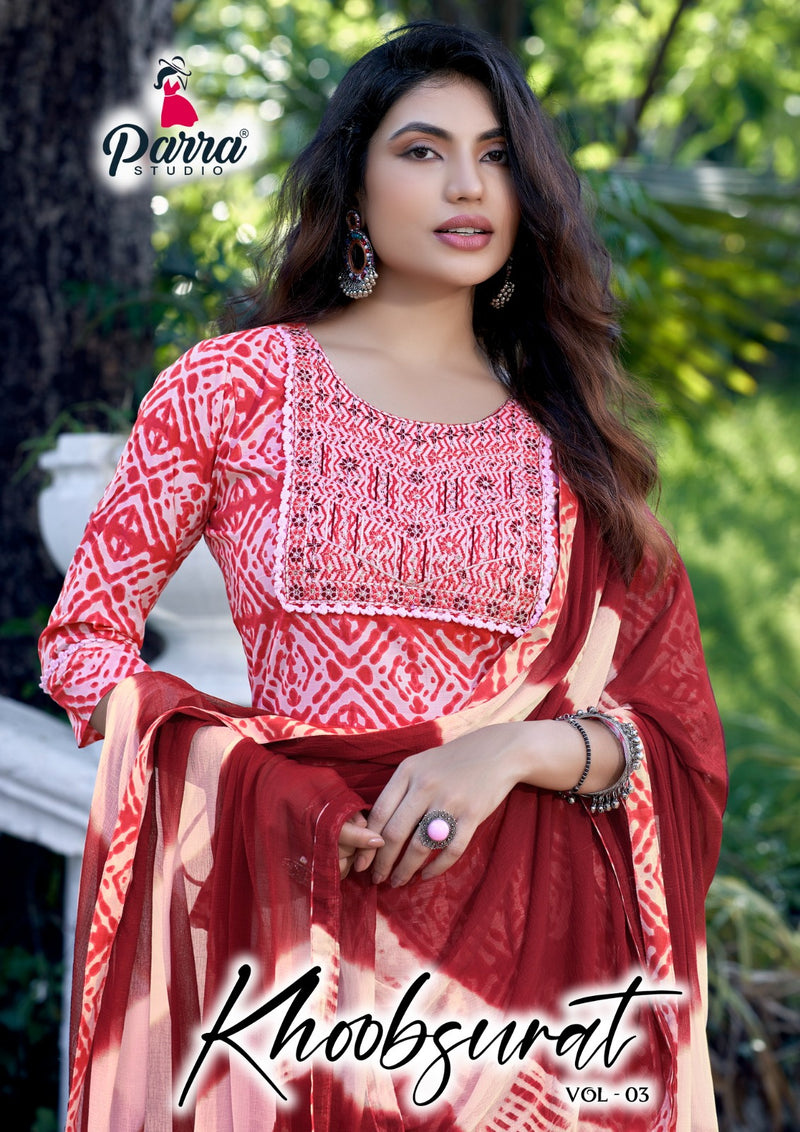 Parra Studio Khoobsurat Vol 3 Muslin Print With Sequence Work Nayra Style Kurti Combo Set
