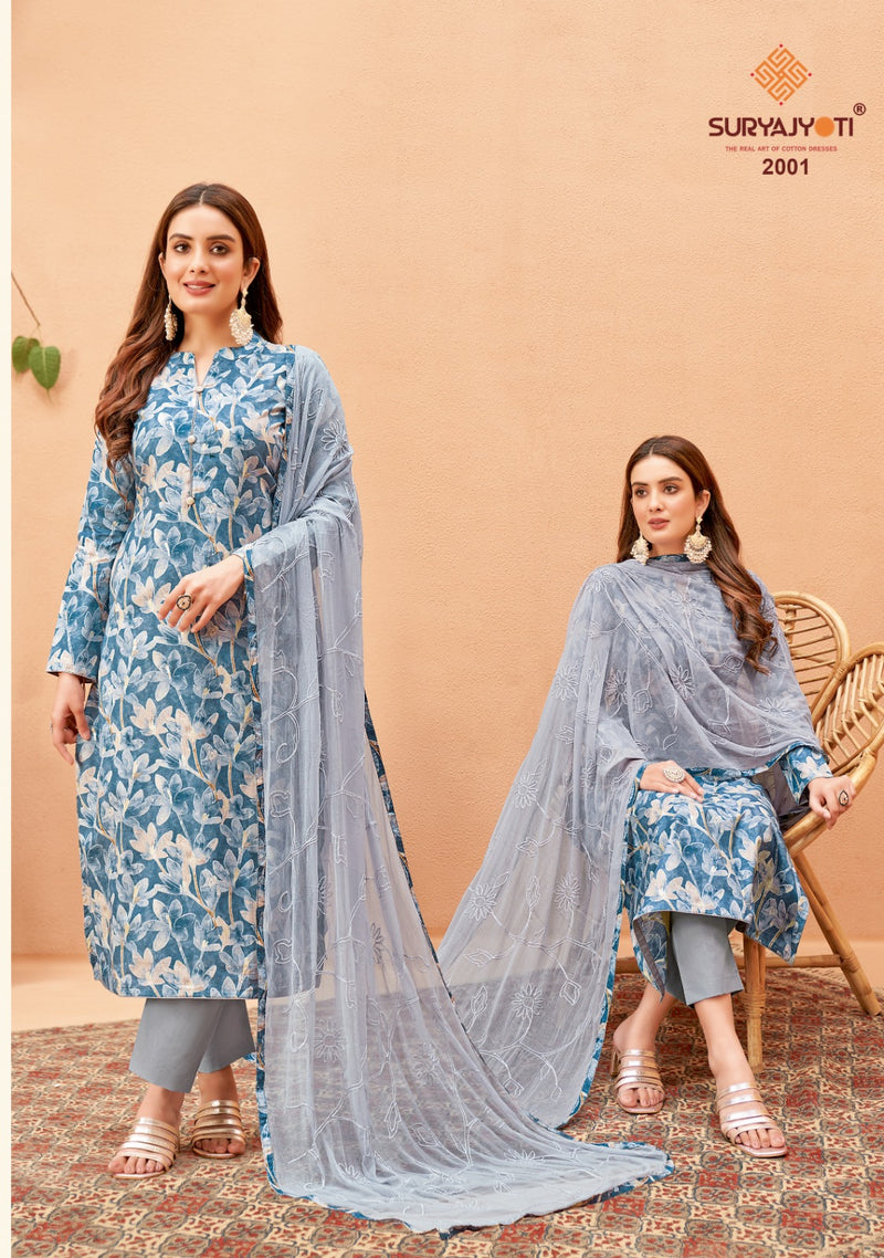 Suryajyoti Kiana Vol 2 Cambric Cotton Foil Print Designer Suits