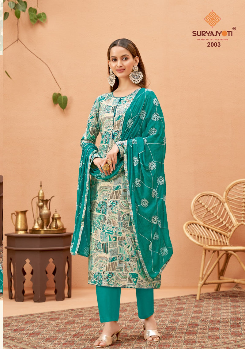 Suryajyoti Kiana Vol 2 Cambric Cotton Foil Print Designer Suits