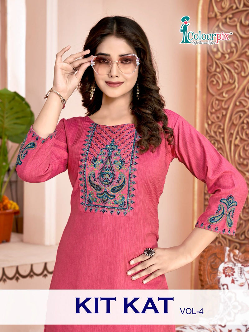 Colourpix Kit Kat Vol 4 Rayon Fancy Straight Embroidered Readymade Kurtis