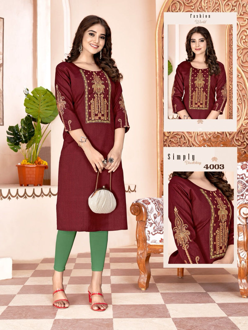 Colourpix Kit Kat Vol 4 Rayon Fancy Straight Embroidered Readymade Kurtis