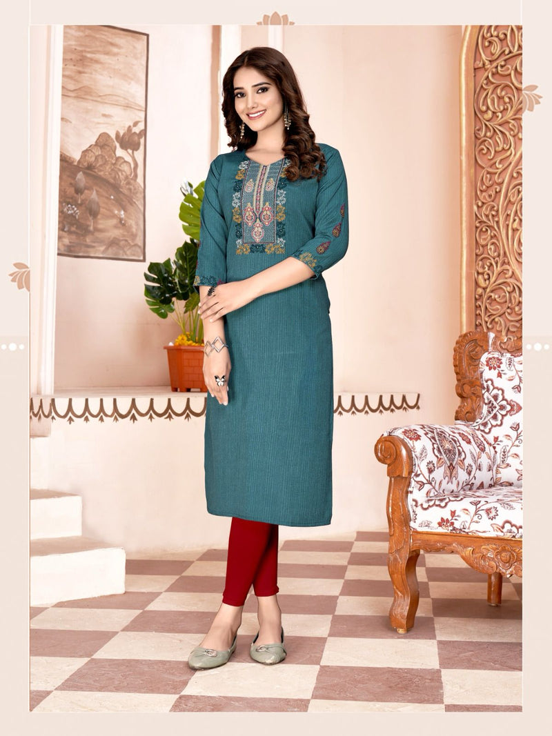 Colourpix Kit Kat Vol 4 Rayon Fancy Straight Embroidered Readymade Kurtis