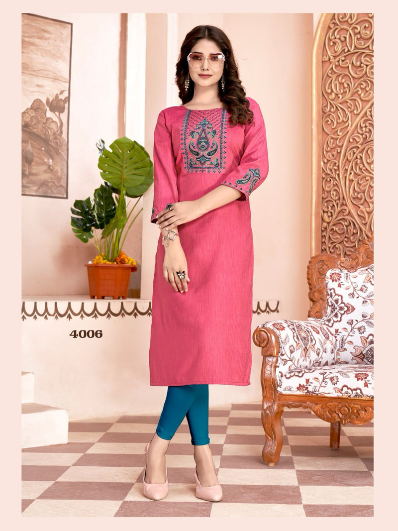 Colourpix Kit Kat Vol 4 Rayon Fancy Straight Embroidered Readymade Kurtis