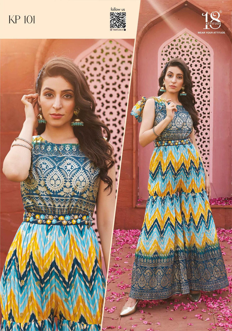 18 Attitude Kitty Party Chinon Crush Fancy Designer Partywear Kurti