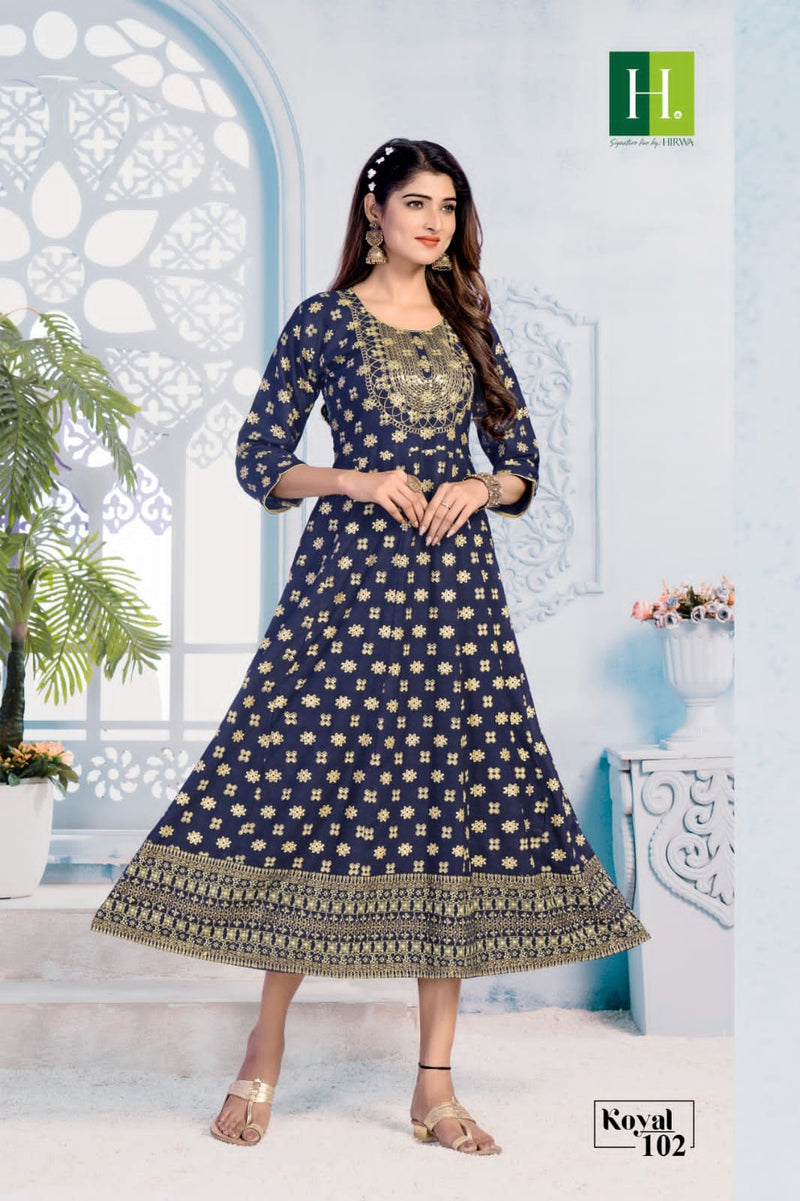 Hirwa Koyal Rayon Printed With Embroidery Long Gown Type Kurti Collection