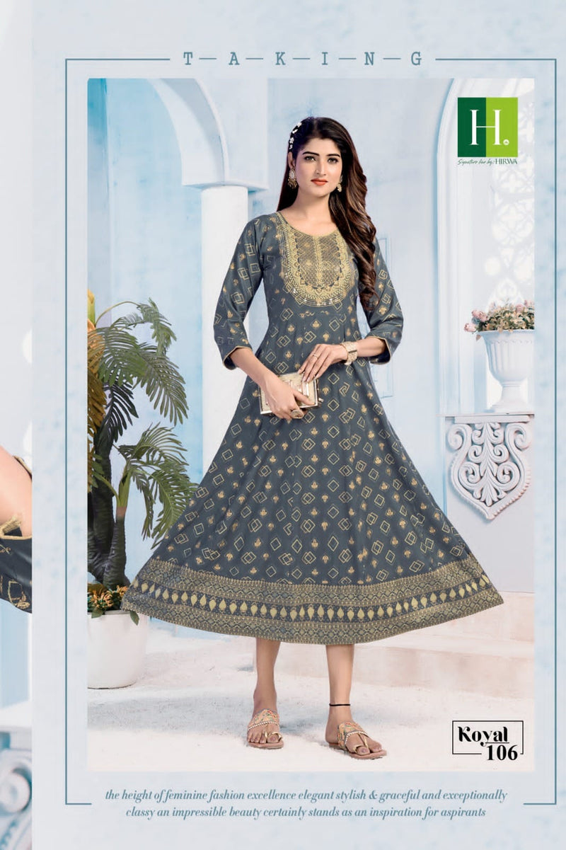 Hirwa Koyal Rayon Printed With Embroidery Long Gown Type Kurti Collection