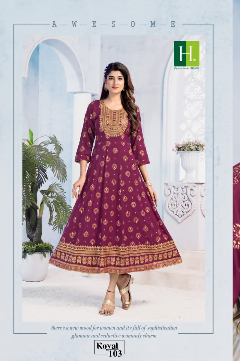 Hirwa Koyal Rayon Printed With Embroidery Long Gown Type Kurti Collection