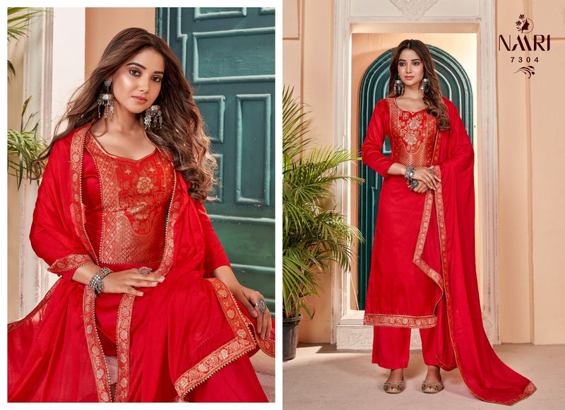 Naari Kullu Jam Cotton Jacquard  Lace Neck Fancy Designer Partywear Salwar Kameez