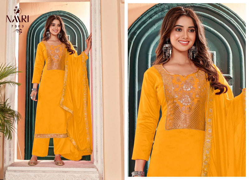 Naari Kullu Jam Cotton Jacquard  Lace Neck Fancy Designer Partywear Salwar Kameez