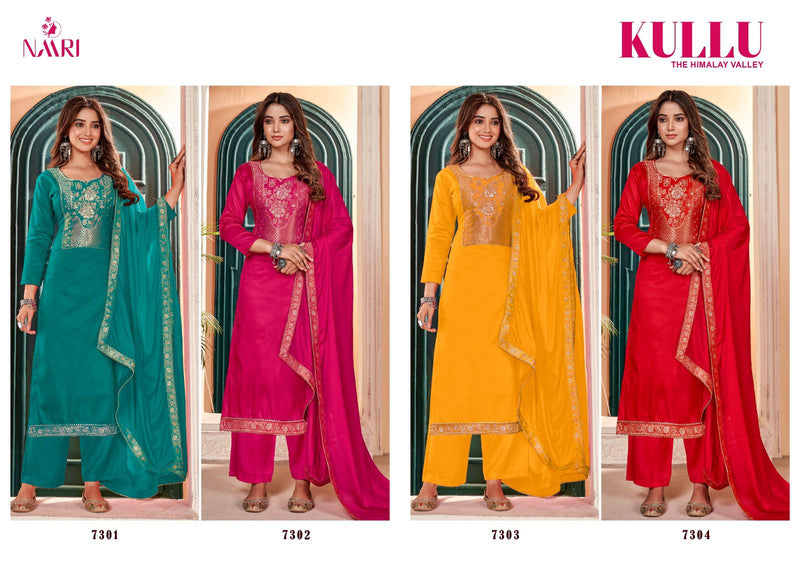 Naari Kullu Jam Cotton Jacquard  Lace Neck Fancy Designer Partywear Salwar Kameez