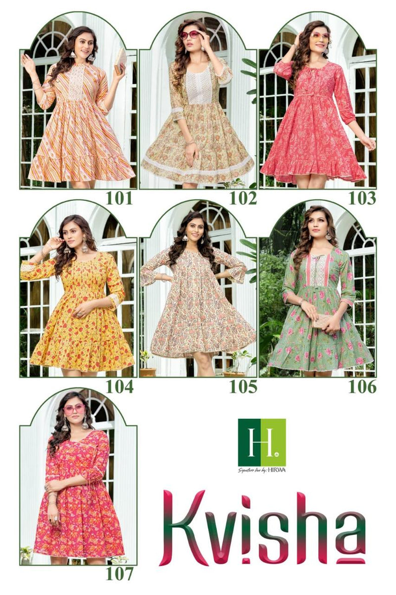 Hirwa Kvisha Cotton Jaipuri Prints Fancy Short Frock Style Kurtis