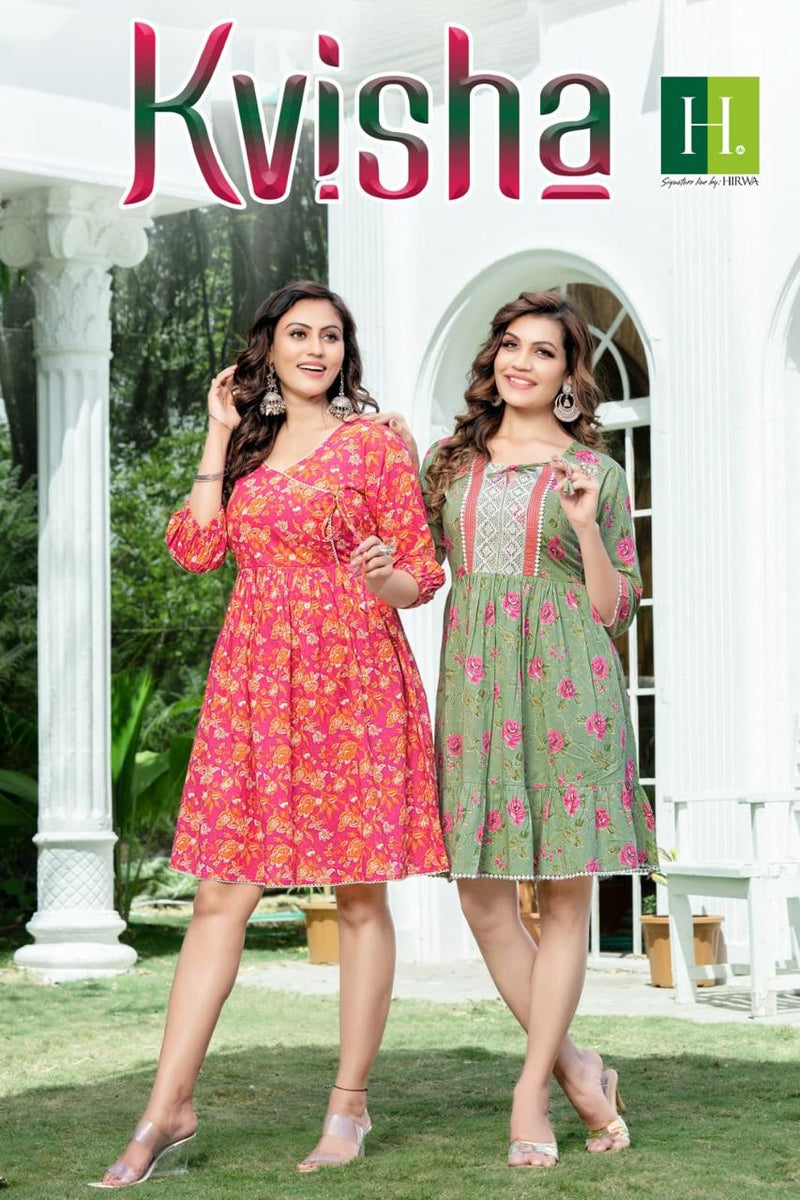 Hirwa Kvisha Cotton Jaipuri Prints Fancy Short Frock Style Kurtis
