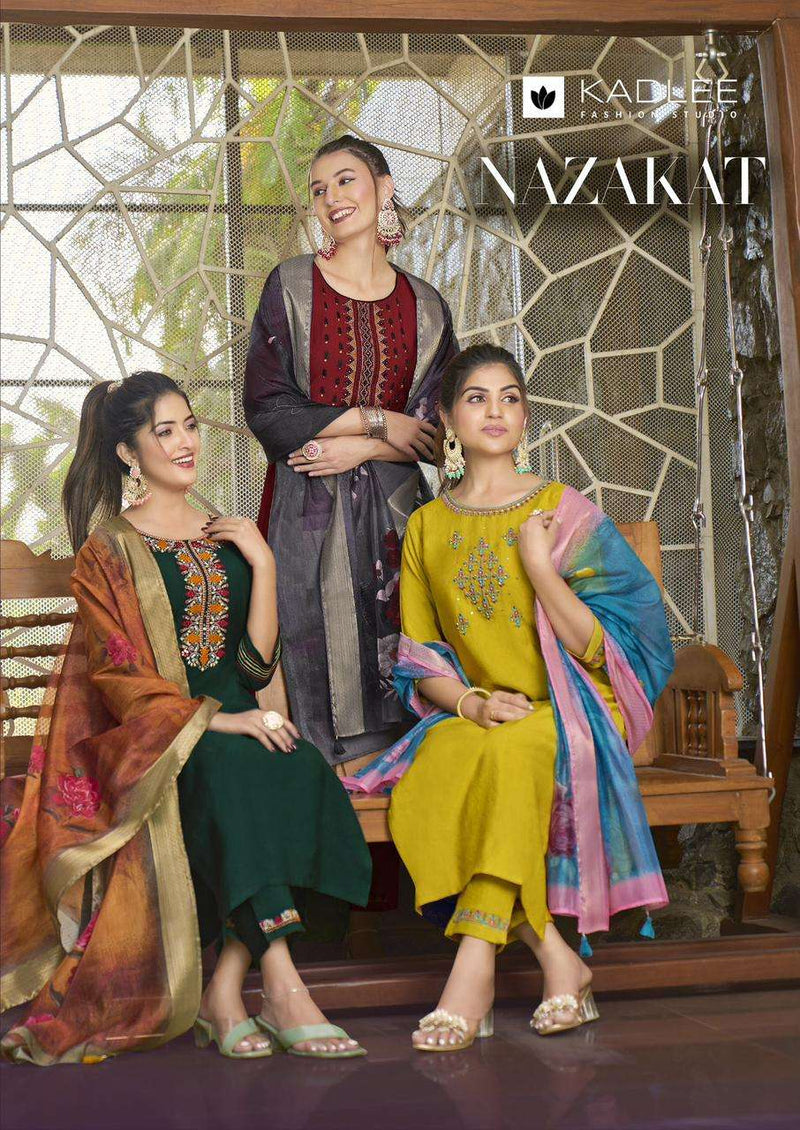Kadlee Nazakat Viscose Weaving Hand Work And Embroidery Fancy Combo Set Of Kurti
