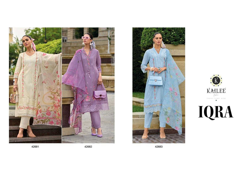 Kailee Fashion Iqra Cotton Fancy Tread And Hand Work Embroidery Set Of Kurti