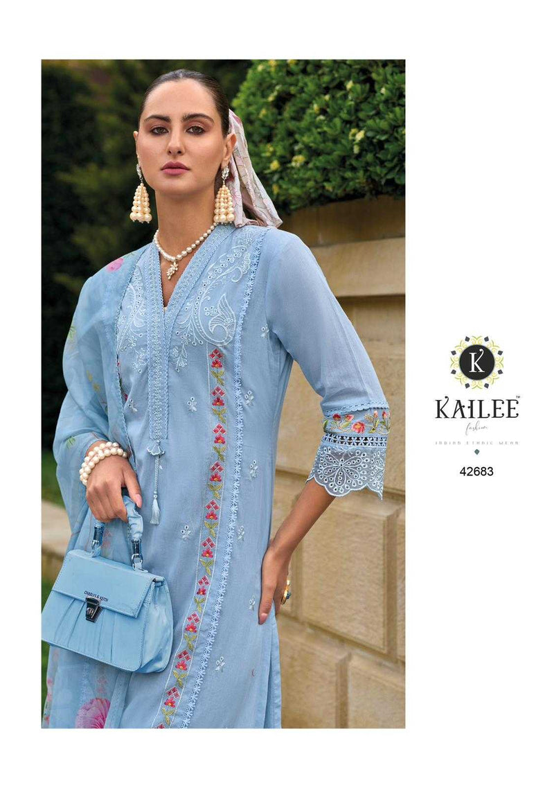 Kailee Fashion Iqra Cotton Fancy Tread And Hand Work Embroidery Set Of Kurti