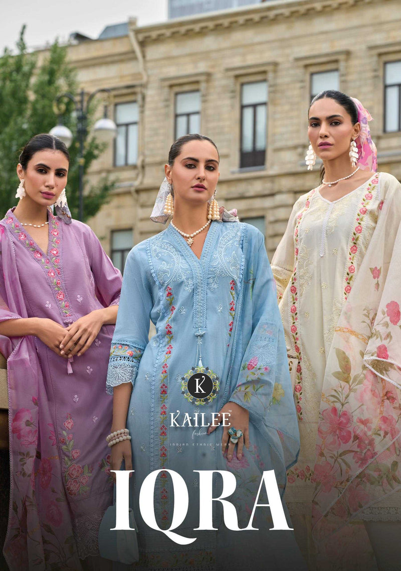 Kailee Fashion Iqra Cotton Fancy Tread And Hand Work Embroidery Set Of Kurti