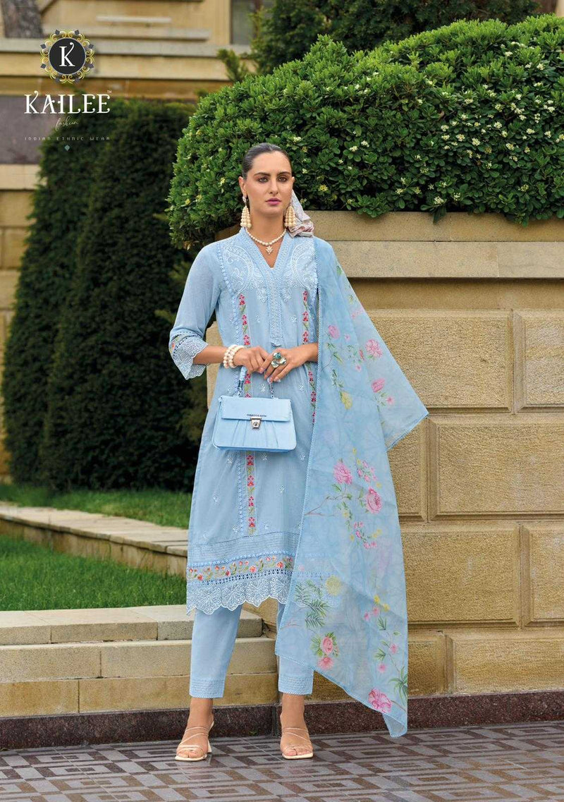 Kailee Fashion Iqra Cotton Fancy Tread And Hand Work Embroidery Set Of Kurti