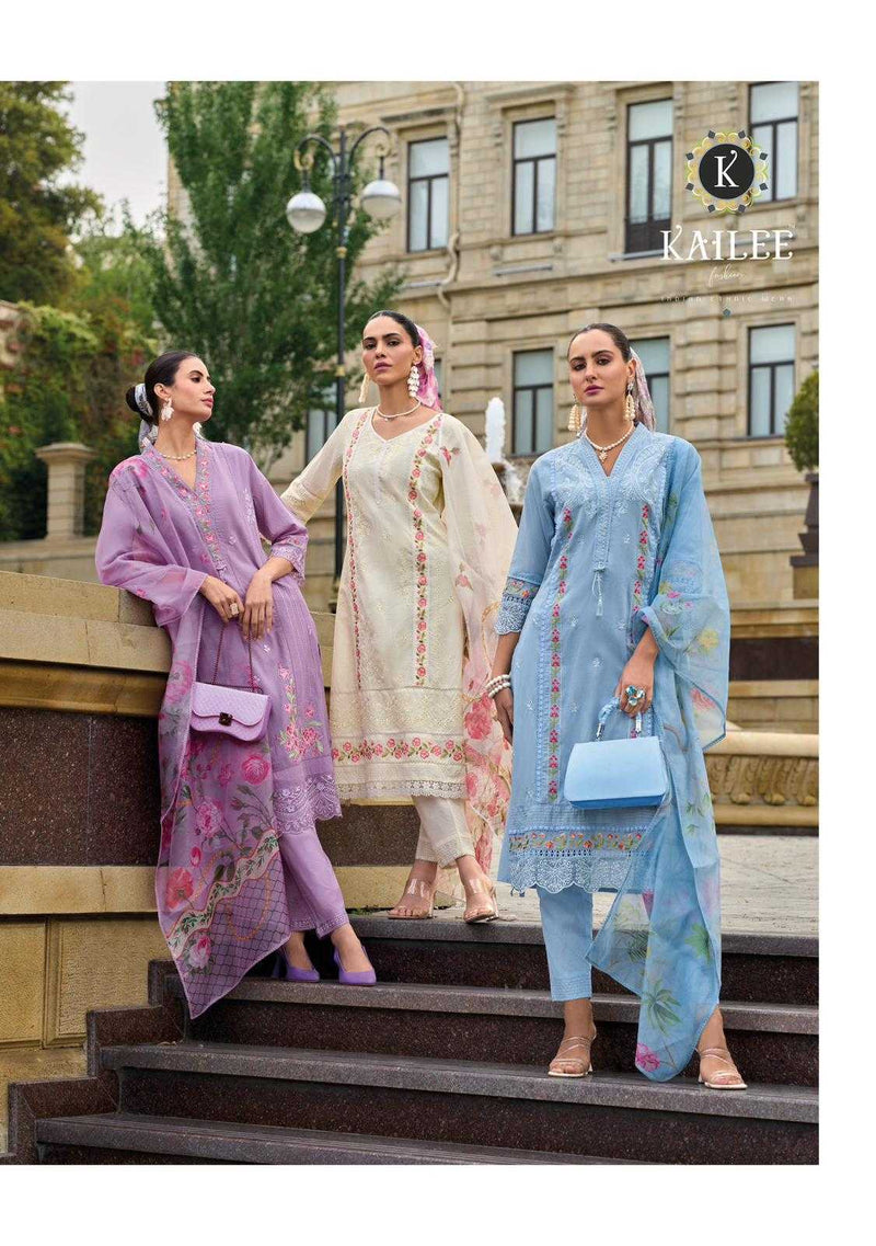 Kailee Fashion Iqra Cotton Fancy Tread And Hand Work Embroidery Set Of Kurti