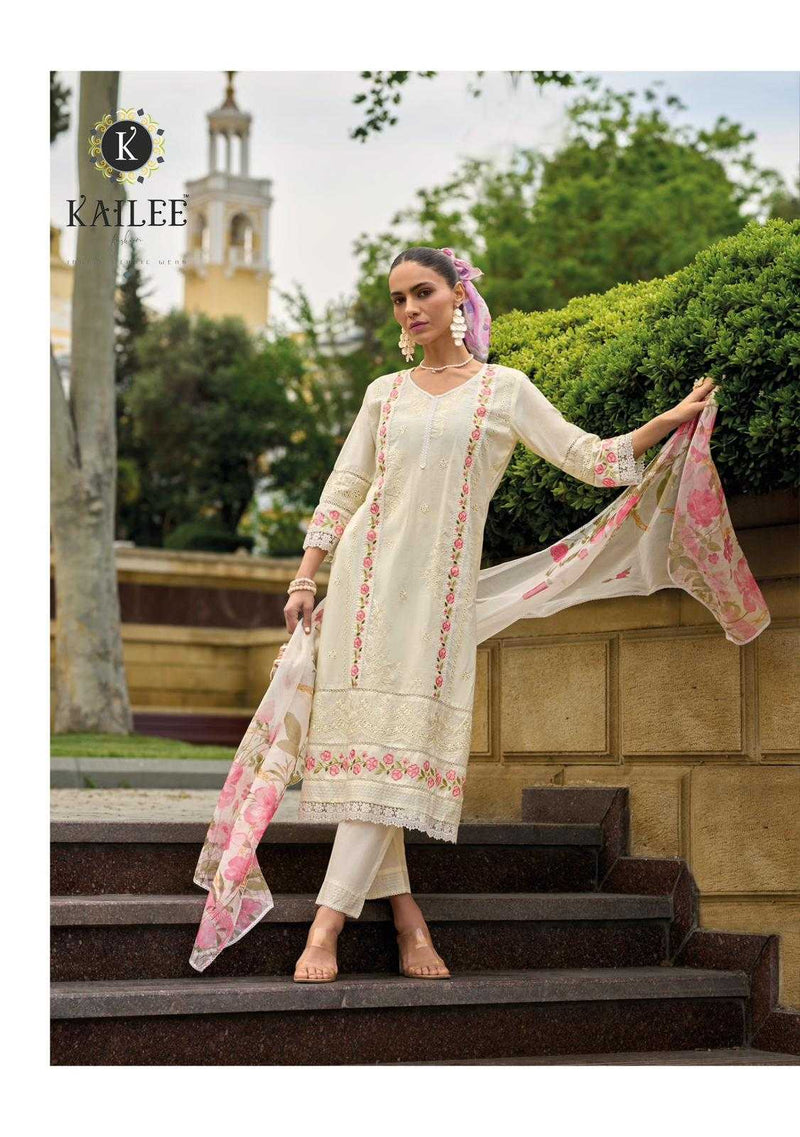 Kailee Fashion Iqra Cotton Fancy Tread And Hand Work Embroidery Set Of Kurti