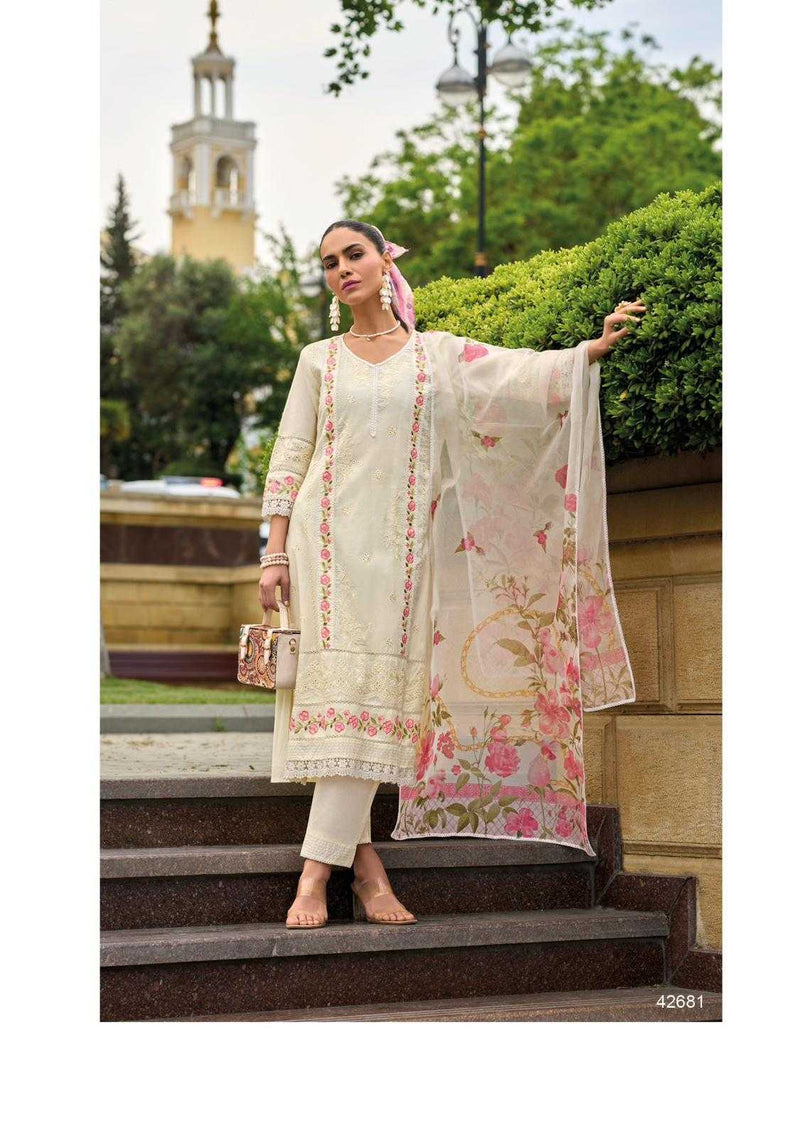Kailee Fashion Iqra Cotton Fancy Tread And Hand Work Embroidery Set Of Kurti