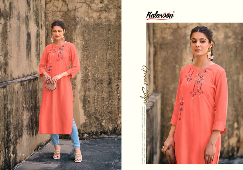 Kalaroop Kajree  Kaviya Fancy  Weaving Fabrics With Embroidery Stone Work Designer Kurti