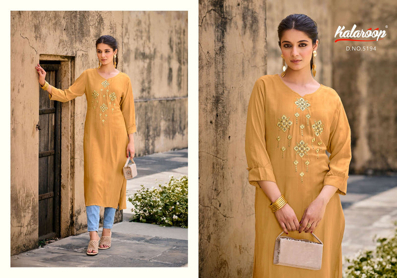 Kalaroop Kajree  Kaviya Fancy  Weaving Fabrics With Embroidery Stone Work Designer Kurti
