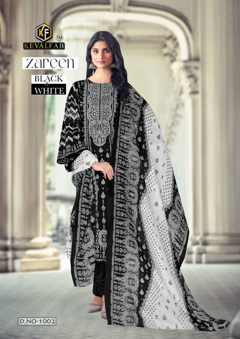 Keval Fab Zareen Black & White Pure Cotton Printed Casual Wear Salwar Kameez