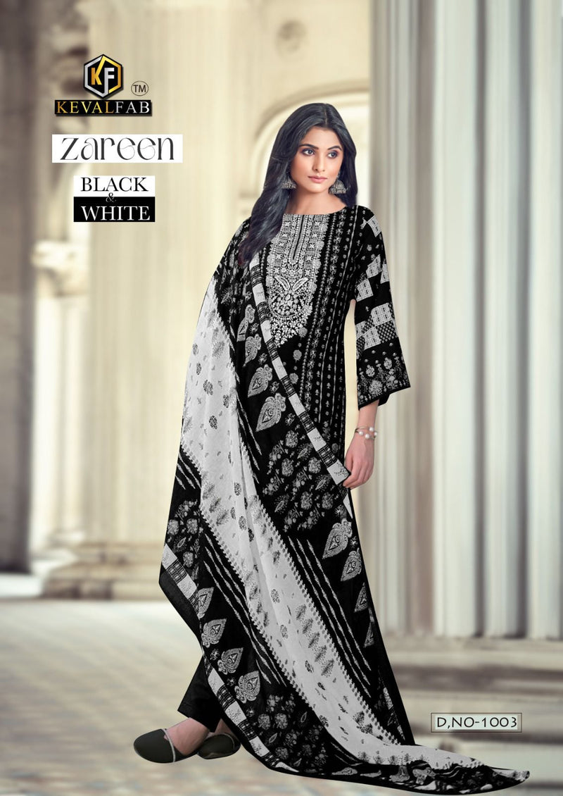 Keval Fab Zareen Black & White Pure Cotton Printed Casual Wear Salwar Kameez