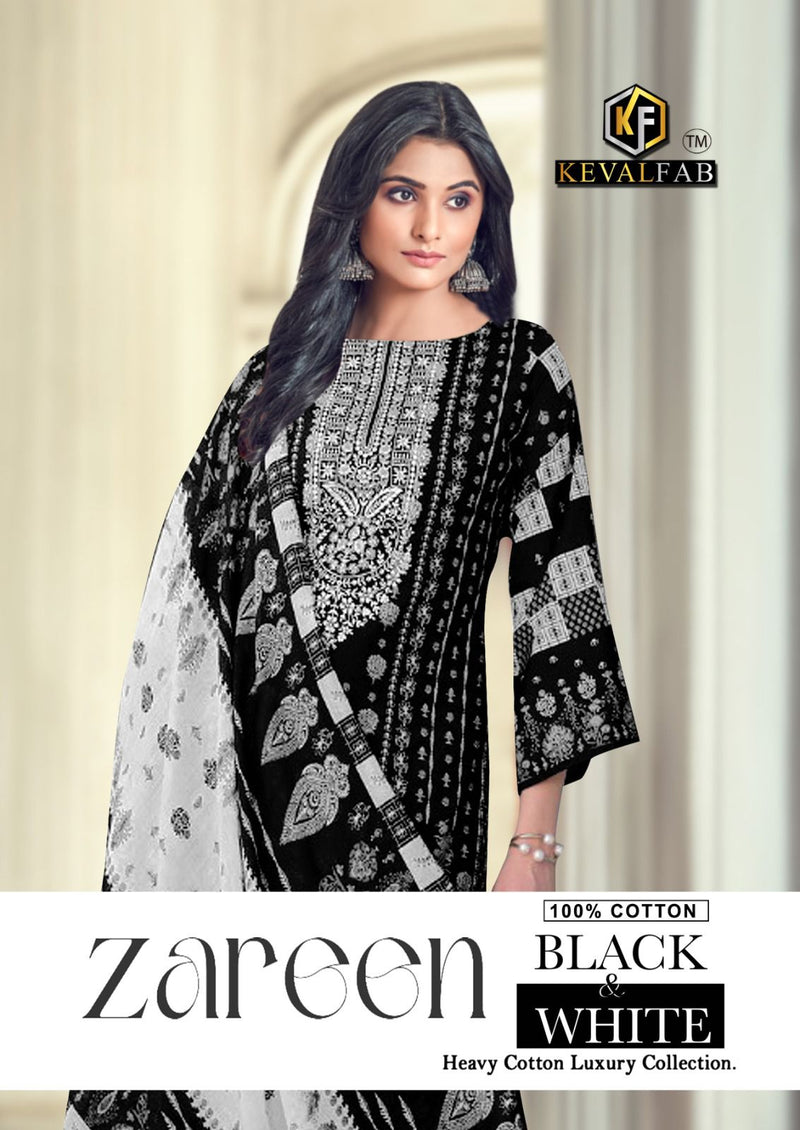 Keval Fab Zareen Black & White Pure Cotton Printed Casual Wear Salwar Kameez