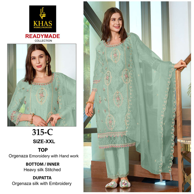 Khas Fashion D No 315 Organza Embroidery With Hand Work Salwar Suit