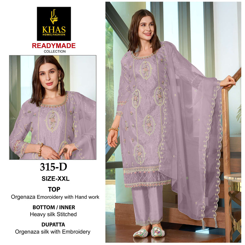 Khas Fashion D No 315 Organza Embroidery With Hand Work Salwar Suit
