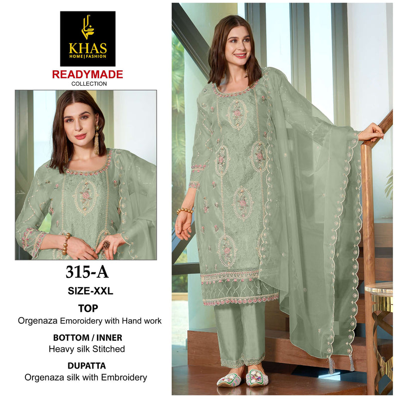 Khas Fashion D No 315 Organza Embroidery With Hand Work Salwar Suit