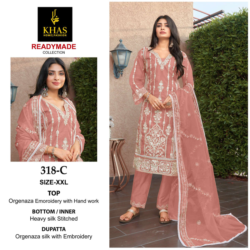 Khas Fashion D No 318 Organza Embroidery With Hand Work Designer Pret Kurti
